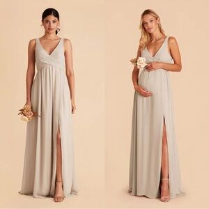 Birdy Grey XS Laurie Empire Dress Neutral Champagne Chiffon Bridesmaid Dress EUC